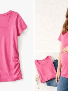 BumpStart Maternity Top Medium Pink Ruched SideBumpStart Pink Women's Jersey Top